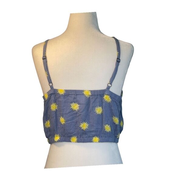 BP Summer Breeze Sun Print Top Blue Yellow Chambray Cropped Halter M - Picture 4 of 7
